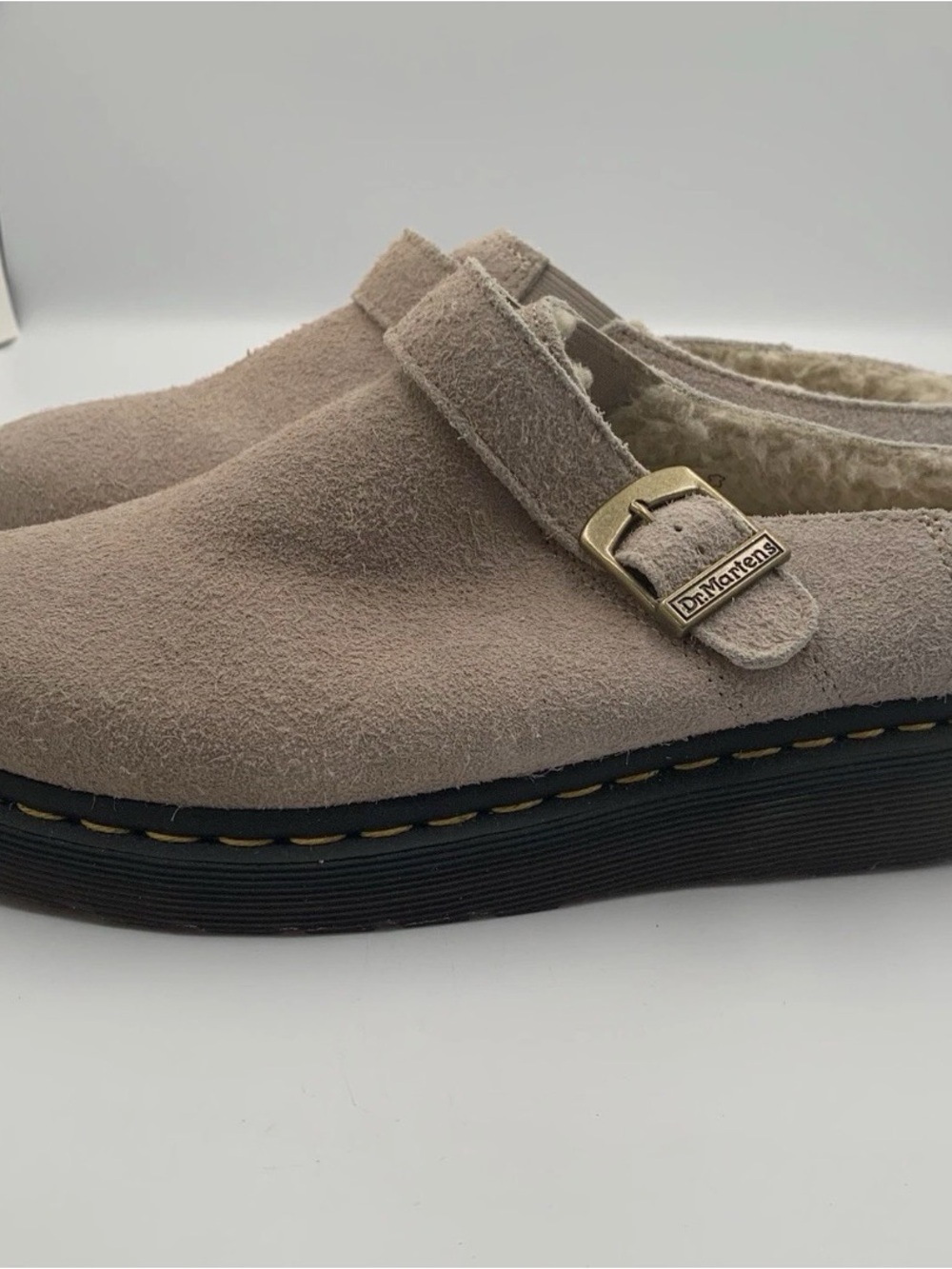 Doc Martens Taupe Isham Skingback Mules Faux Shearling Liner Unisex Size M9/W10